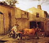 Karel Dujardin A Smith Shoeing an Ox painting